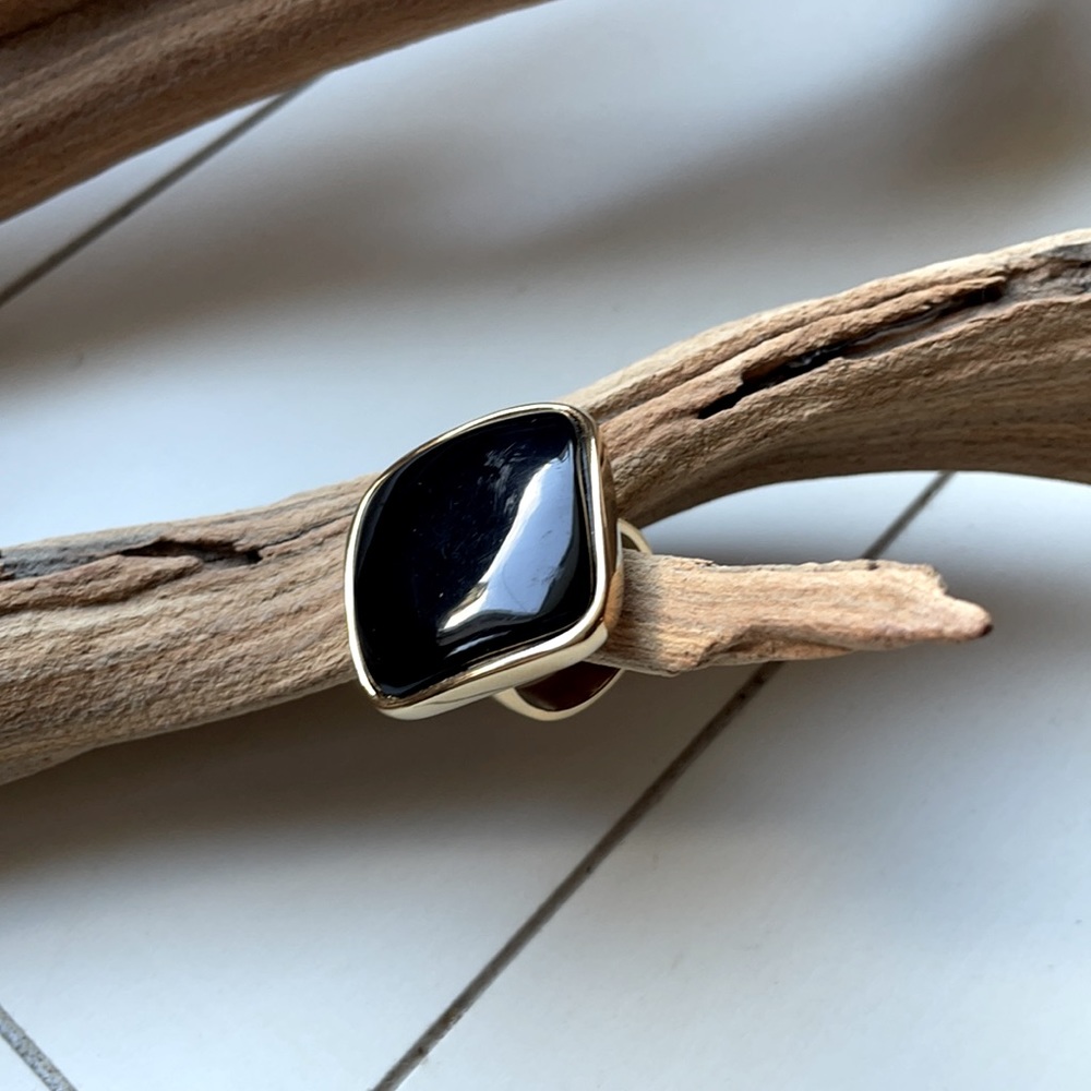 Large Black Enamel Square Gold-Tone Ring Size 6.5